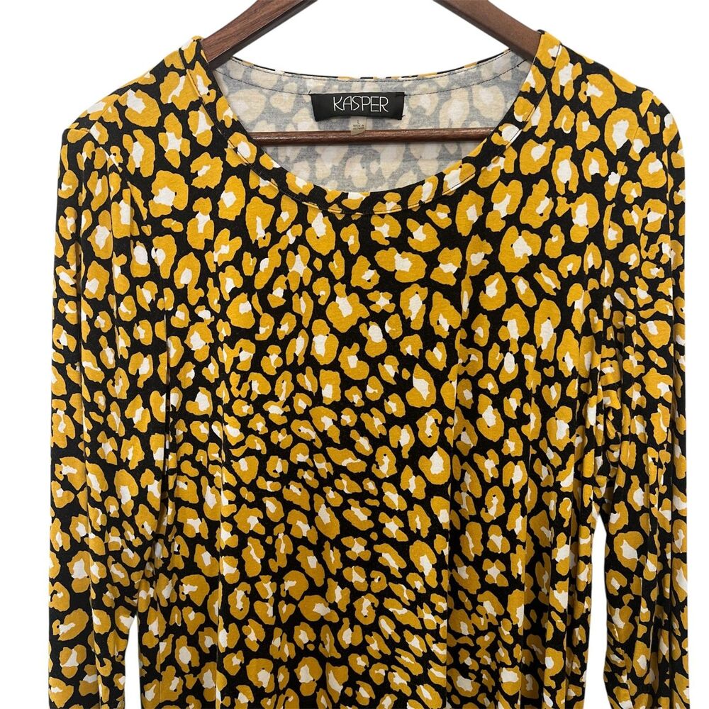 Kasper Womens Yellow and Black Aninal Print Quarter Sleeve Size Lg Career Top